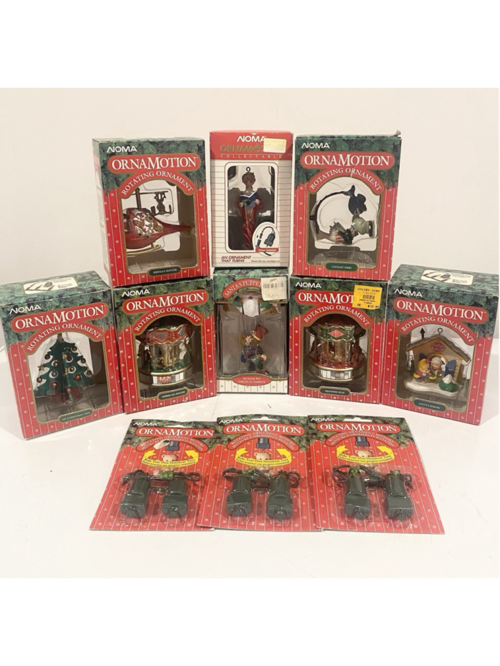 Vintage 1989 NOMA OrnaMotion Rotating Christmas Ornaments Lot of 8 + 6 Motors